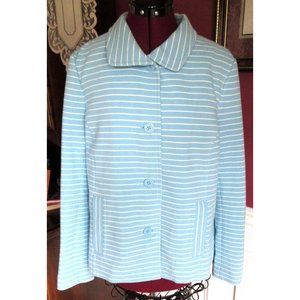 Talbots Nautical Light Blue And Cream Stripe Jacket Blazer Size Large Excellent